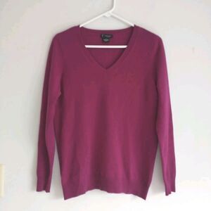 C by Bloomingdales Sweater Women L/M*Pink Fuchsia 2-Ply Cashmere V Neck Luxury